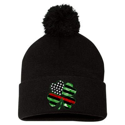 Thin Red Line St Patrick's Day Irish Clover Pom Pom 12in Knit Beanie