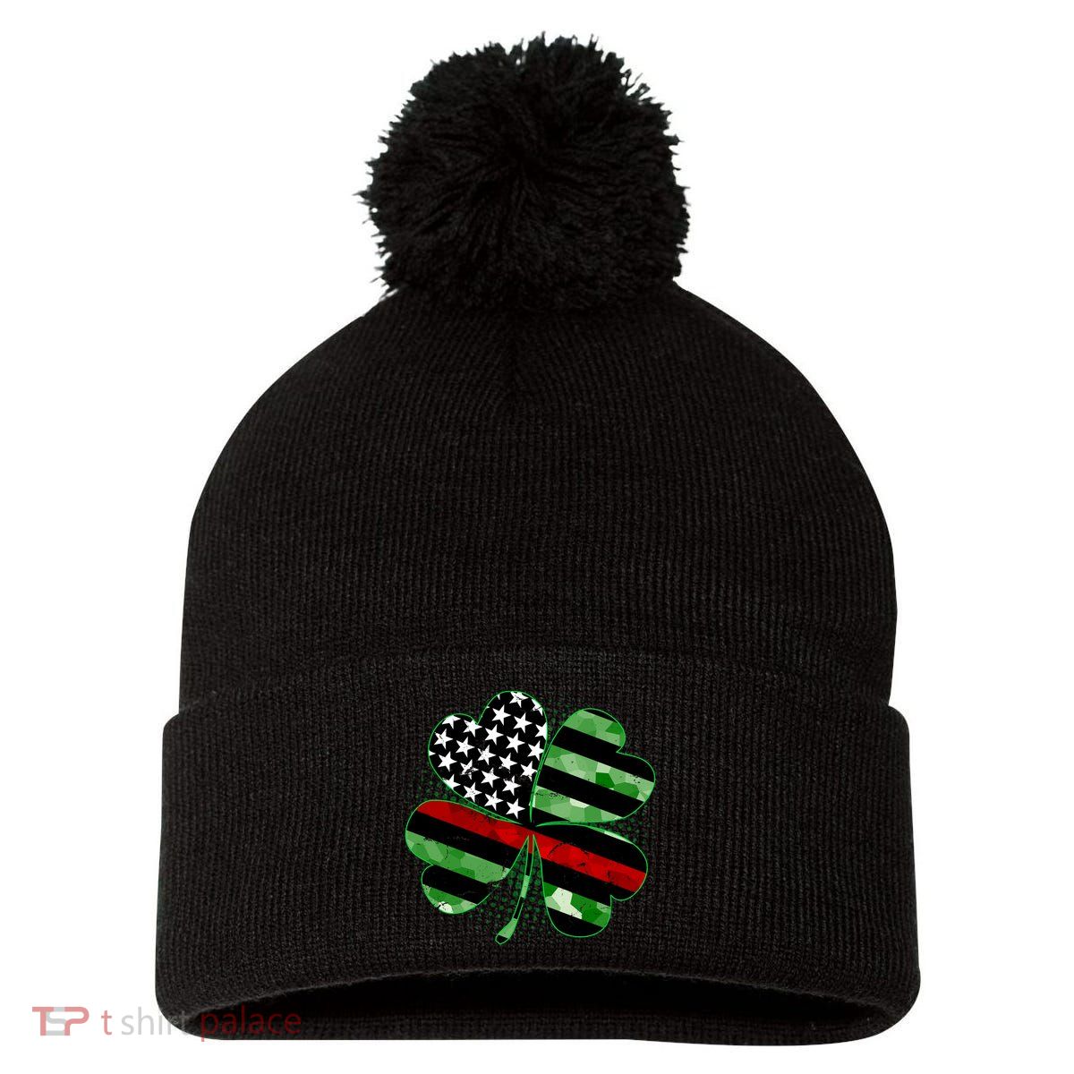 Thin Red Line St Patrick's Day Irish Clover Pom Pom 12in Knit Beanie