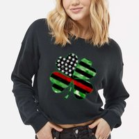 Thin Red Line St Patrick's Day Irish Clover Cropped Pullover Crew