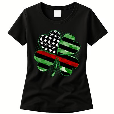 Thin Red Line St Patrick's Day Irish Clover Womens T-Shirt