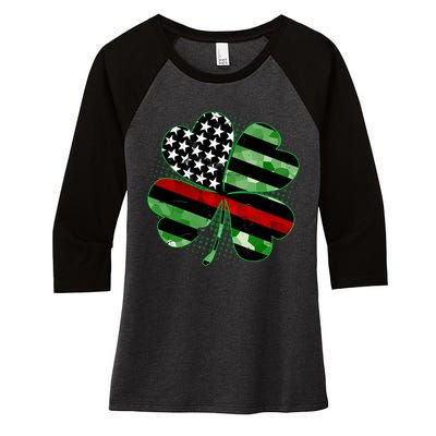Thin Red Line St Patrick's Day Irish Clover Women's Tri-Blend 3/4-Sleeve Raglan Shirt