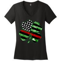 Thin Red Line St Patrick's Day Irish Clover Women's V-Neck T-Shirt