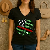 Thin Red Line St Patrick's Day Irish Clover Women's V-Neck T-Shirt