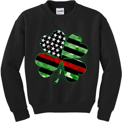 Thin Red Line St Patrick's Day Irish Clover Kids Sweatshirt