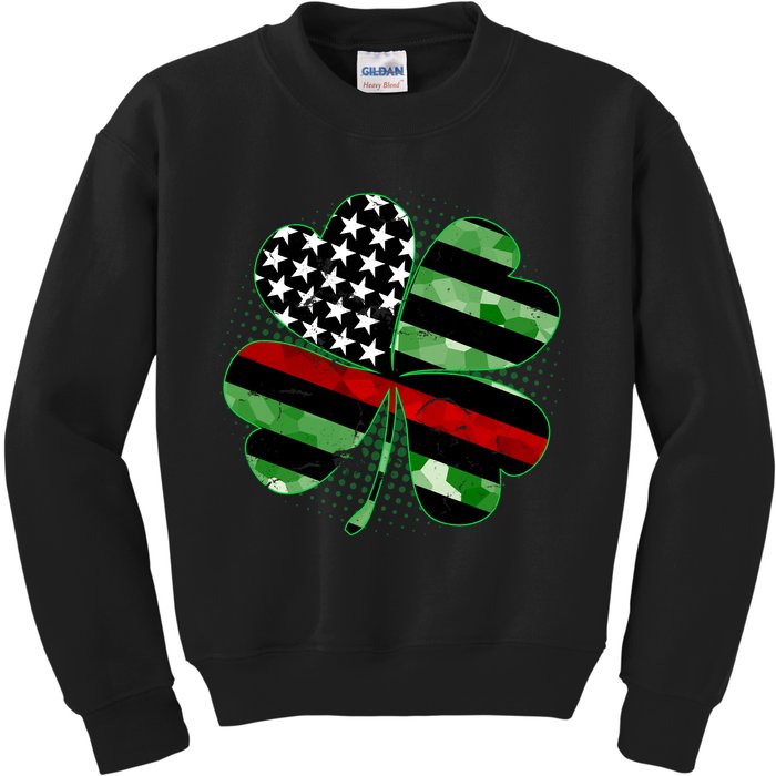 Thin Red Line St Patrick's Day Irish Clover Kids Sweatshirt