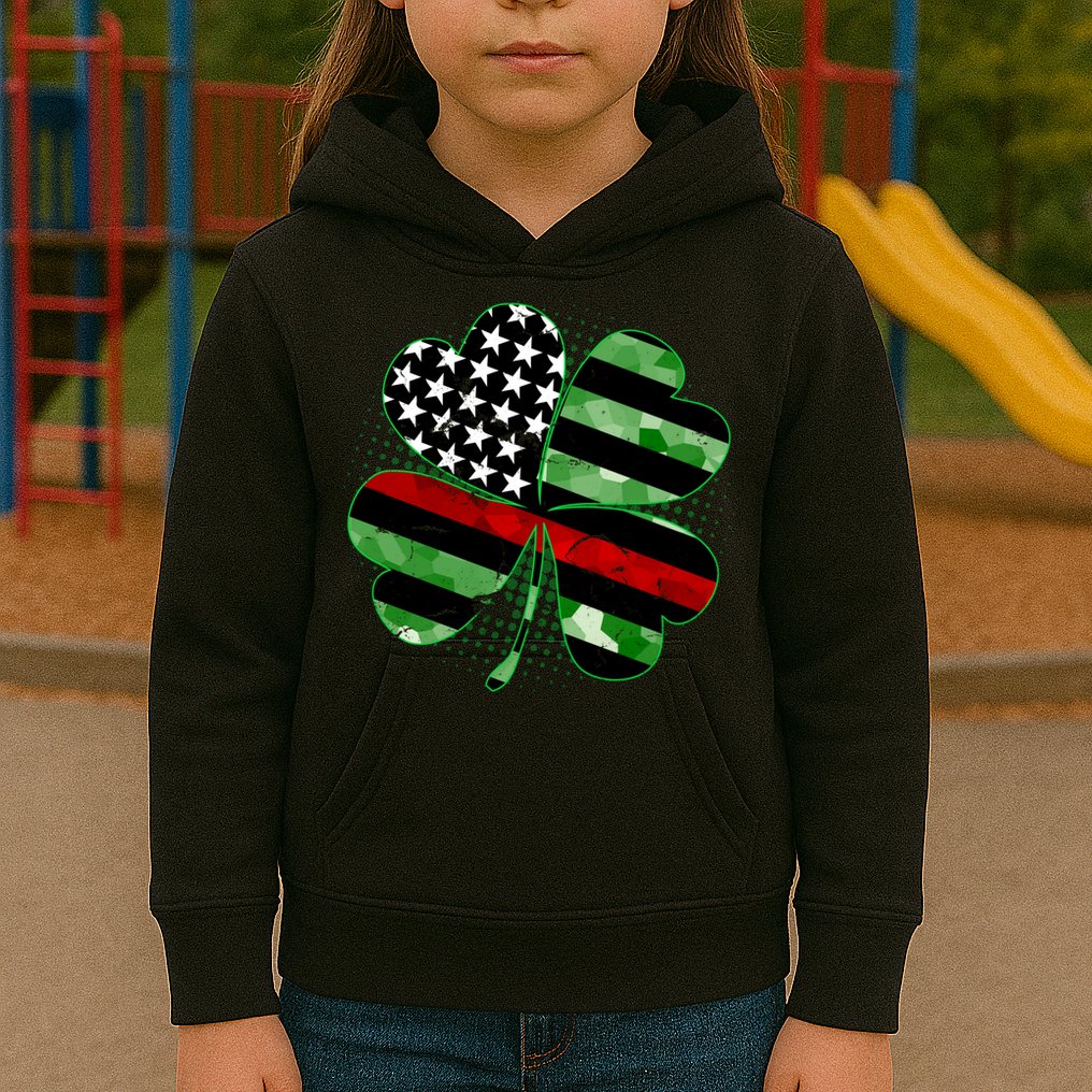Thin Red Line St Patrick's Day Irish Clover Kids Hoodie