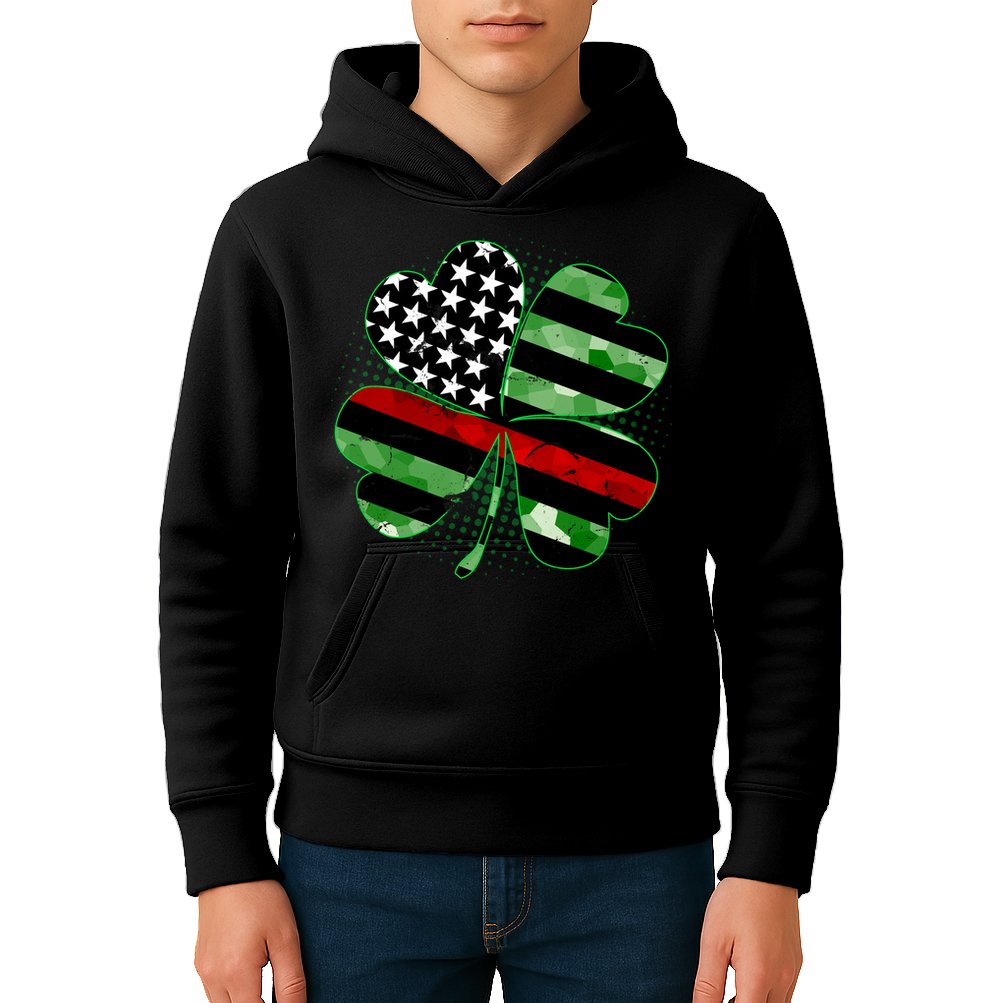 Thin Red Line St Patrick's Day Irish Clover Kids Hoodie