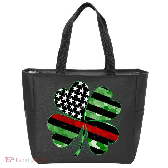 Thin Red Line St Patrick's Day Irish Clover Zip Tote Bag