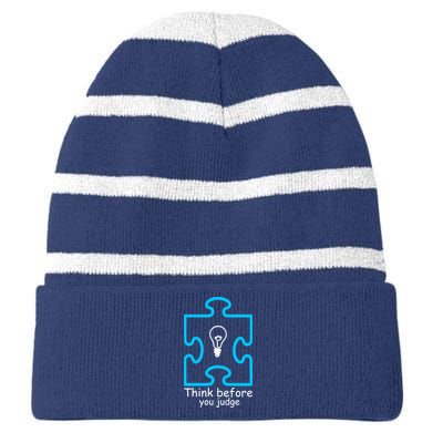 Think Before You Judge Autism Awareness  Striped Beanie with Solid Band