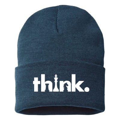 Think Chess Lover King Knight Rook Sustainable Knit Beanie