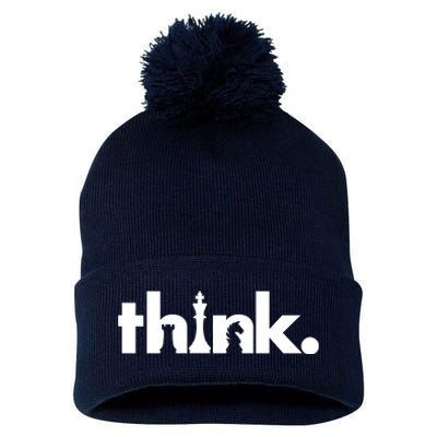 Think Chess Lover King Knight Rook Pom Pom 12in Knit Beanie