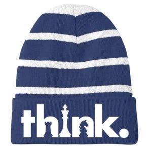 Think Chess Lover King Knight Rook Striped Beanie with Solid Band