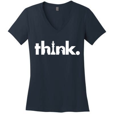 Think Chess Lover King Knight Rook Women's V-Neck T-Shirt