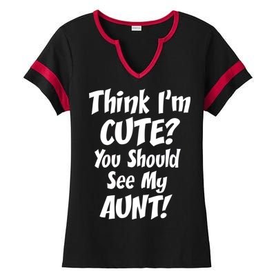 Think I'm Cute? See My Auntie Ladies Halftime Notch Neck Tee