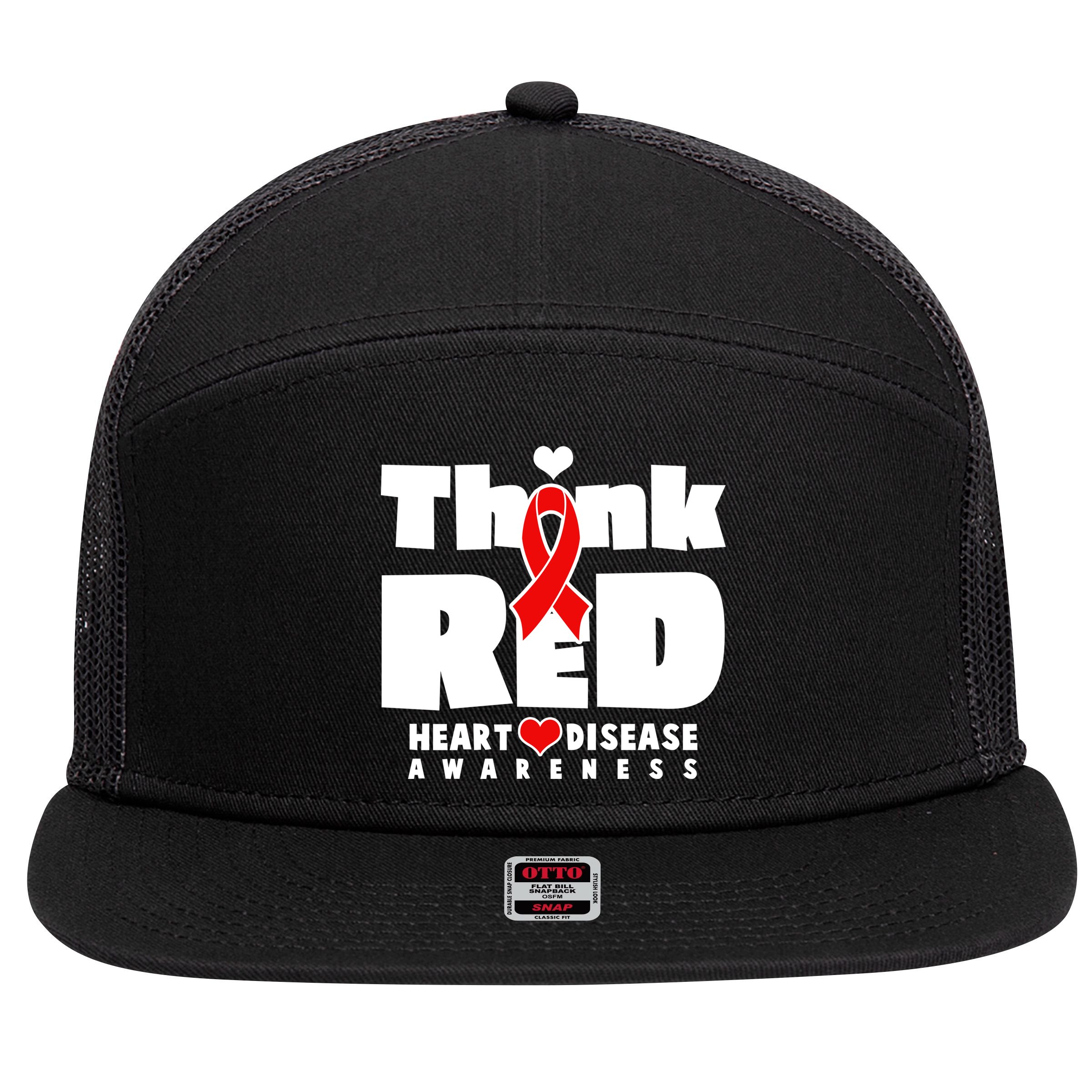 Think Red Heart Disease Awareness 7 Panel Mesh Trucker Snapback Hat