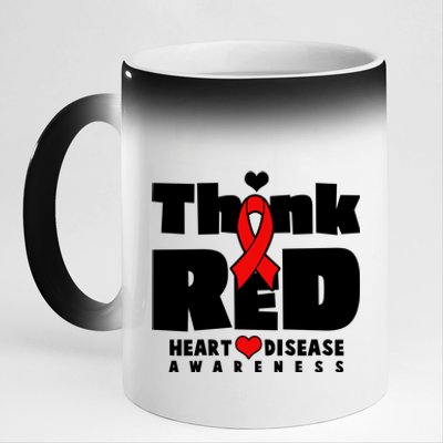 Think Red Heart Disease Awareness 11oz Black Color Changing Mug