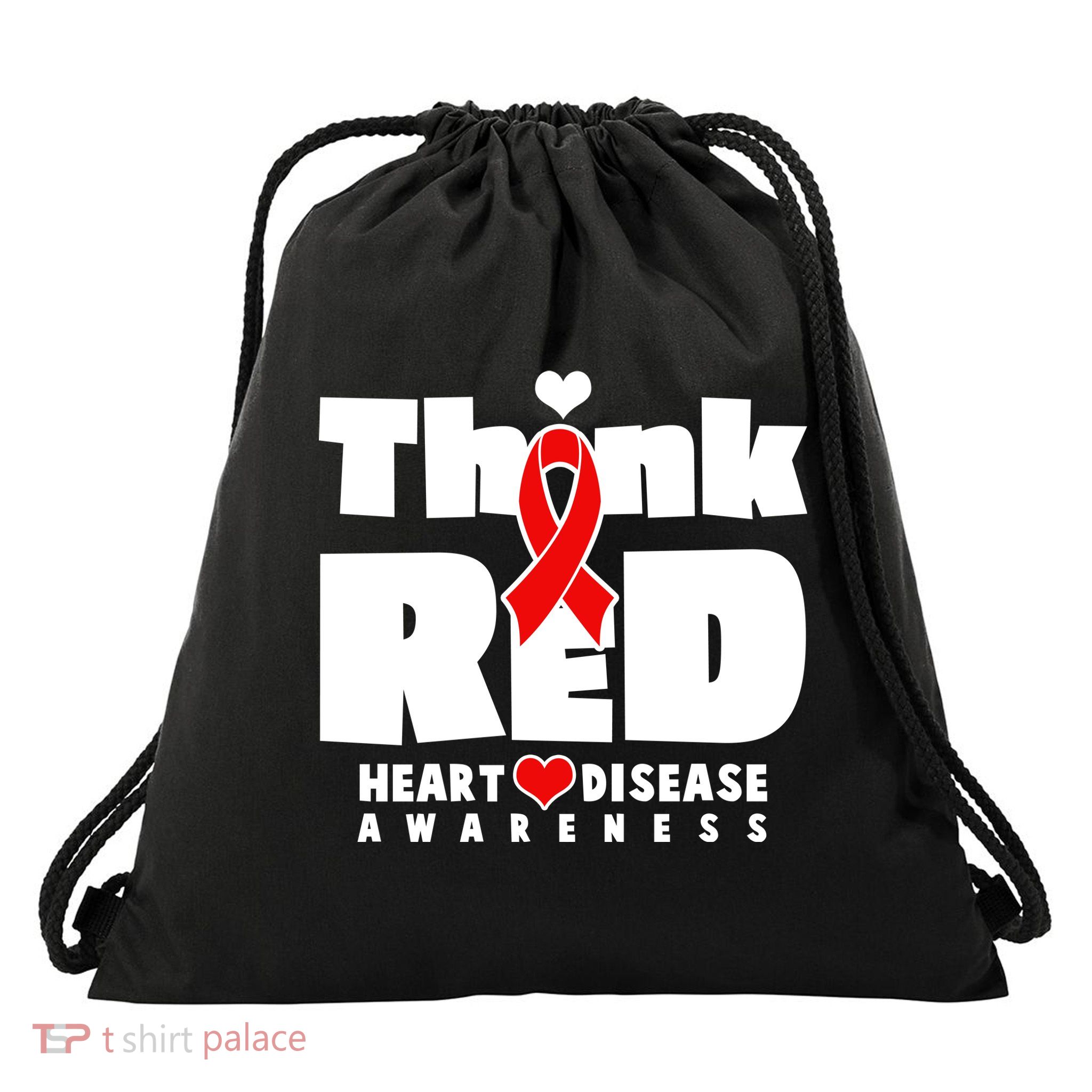 Think Red Heart Disease Awareness Drawstring Bag