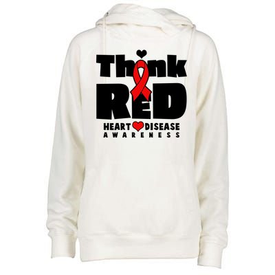 Think Red Heart Disease Awareness Womens Funnel Neck Pullover Hood