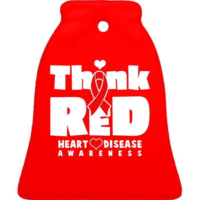 Think Red Heart Disease Awareness Ceramic Bell Ornament