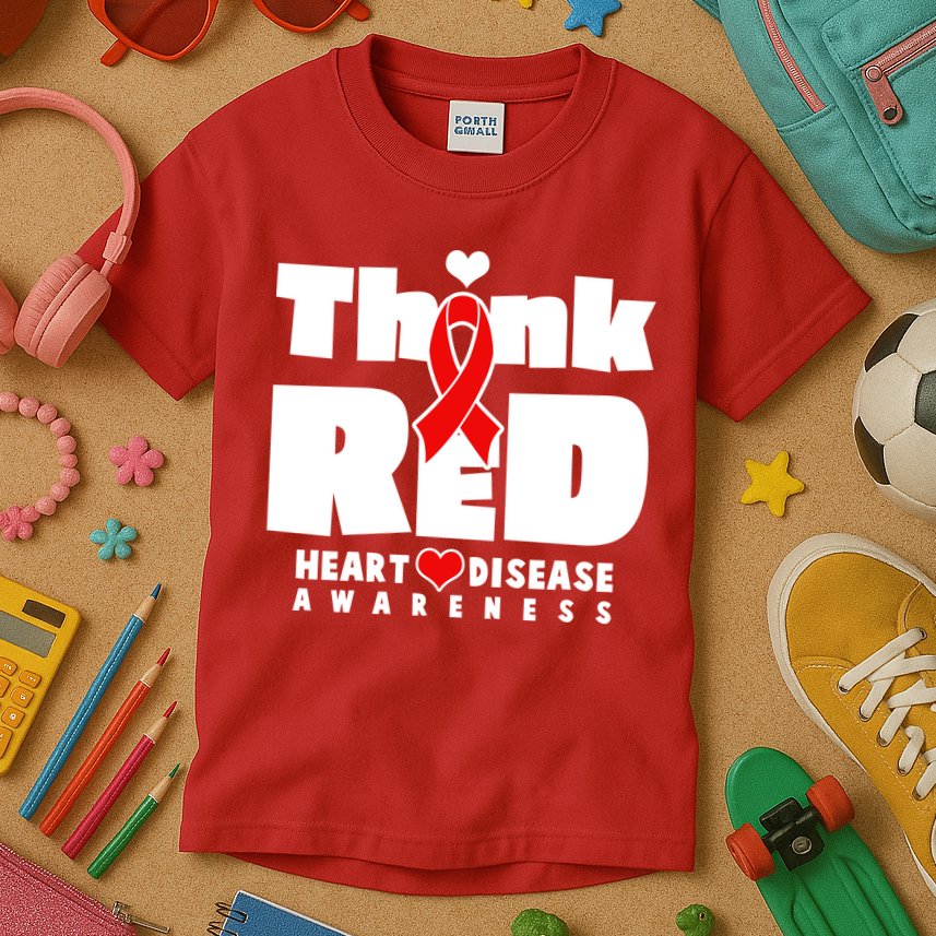 Think Red Heart Disease Awareness Kids T-Shirt
