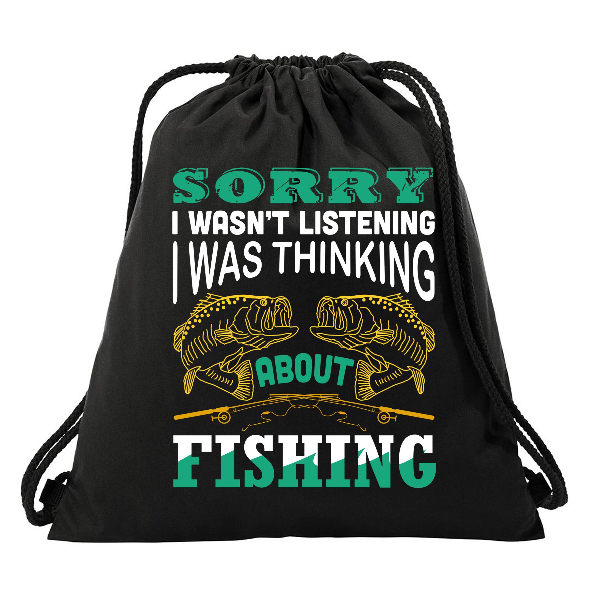 Thinking About Fishing Funny Drawstring Bag