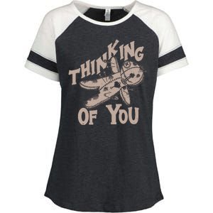 Thinking Of You Voodoo Doll Funny Enza Ladies Jersey Colorblock Tee