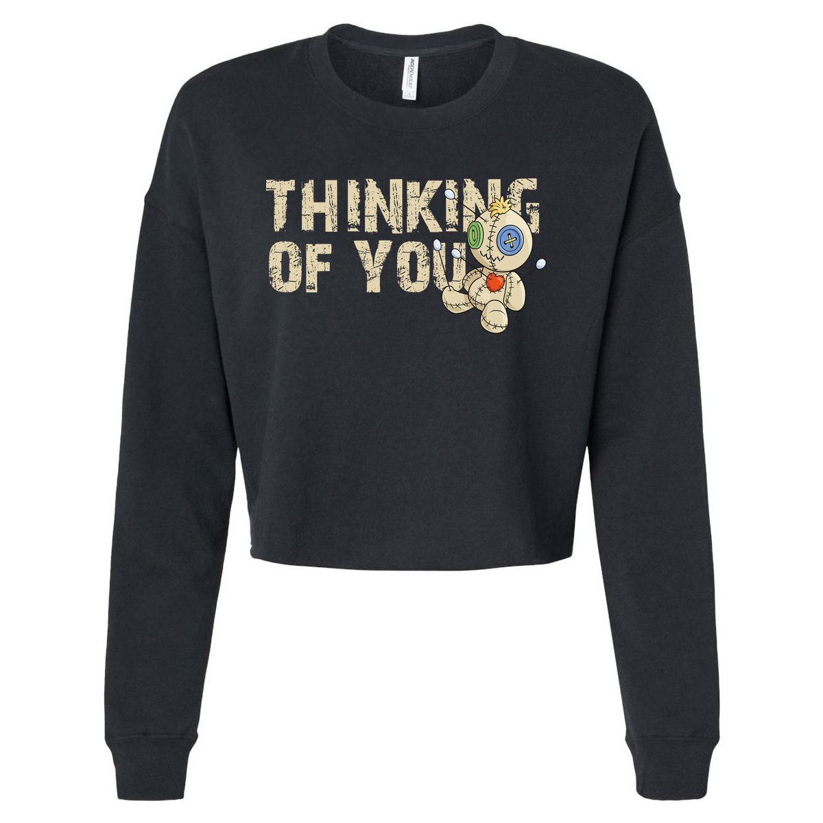 Thinking Of You Voodoo Doll Funny Meme Cropped Pullover Crew