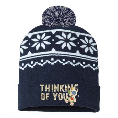 Thinking Of You Voodoo Doll Funny Meme USA-Made Snowflake Beanie