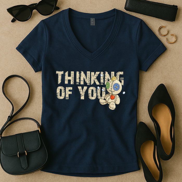 Thinking Of You Voodoo Doll Funny Meme Women's V-Neck T-Shirt