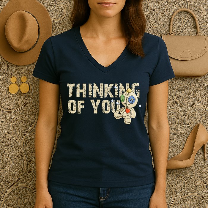Thinking Of You Voodoo Doll Funny Meme Women's V-Neck T-Shirt