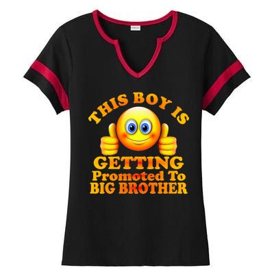 This Boy is Getting Promoted To Big Brother Smiley Emoji Ladies Halftime Notch Neck Tee