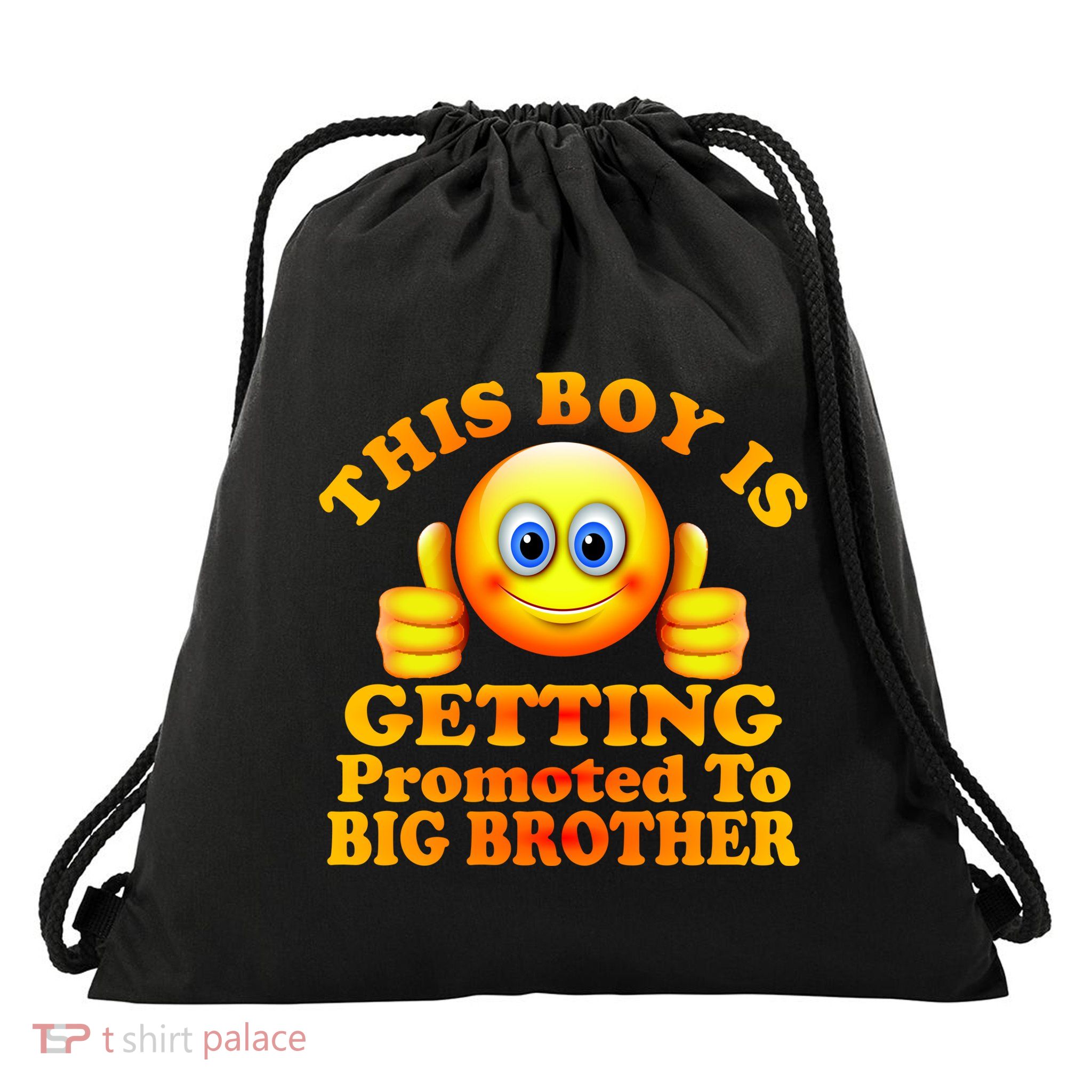 This Boy is Getting Promoted To Big Brother Smiley Emoji Drawstring Bag