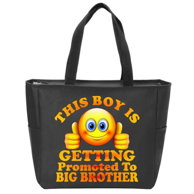 This Boy is Getting Promoted To Big Brother Smiley Emoji Zip Tote Bag