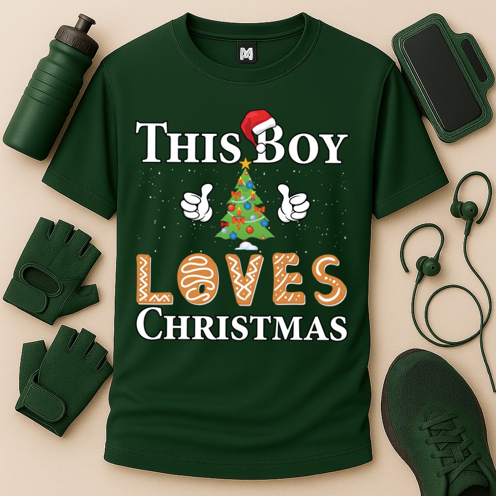 This Boy Loves Christmas Cooling Performance Crew T-Shirt