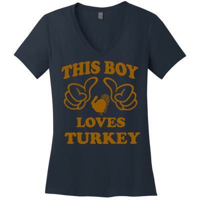 This Boy Loves Turkey Women's V-Neck T-Shirt