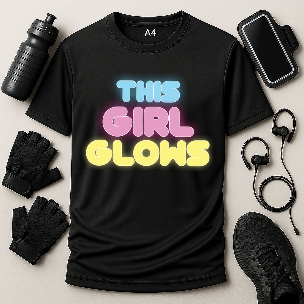 This Girl Glows Retro Neon Party Cooling Performance Crew T-Shirt