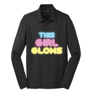 This Girl Glows Retro Neon Party Silk Touch Performance Long Sleeve Polo