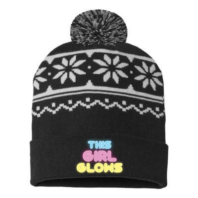 This Girl Glows Retro Neon Party USA-Made Snowflake Beanie