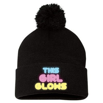 This Girl Glows Retro Neon Party Pom Pom 12in Knit Beanie