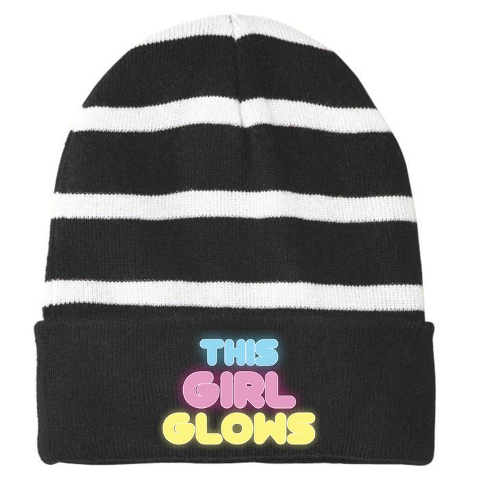 This Girl Glows Retro Neon Party Striped Beanie with Solid Band