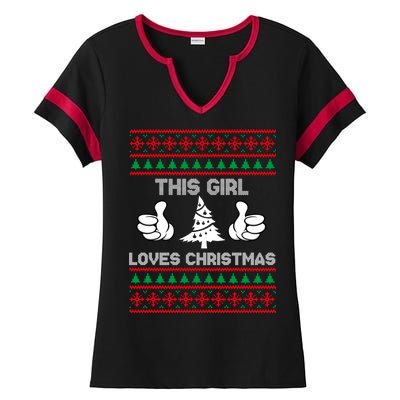 This Girl Loves Christmas Ugly Christmas Ladies Halftime Notch Neck Tee