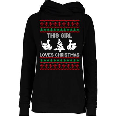 This Girl Loves Christmas Ugly Christmas Womens Funnel Neck Pullover Hood