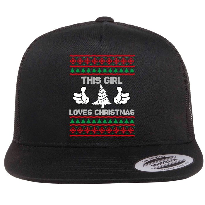 This Girl Loves Christmas Ugly Christmas Flat Bill Trucker Hat