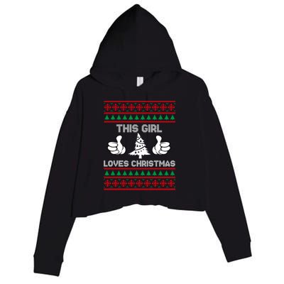 This Girl Loves Christmas Ugly Christmas Crop Fleece Hoodie