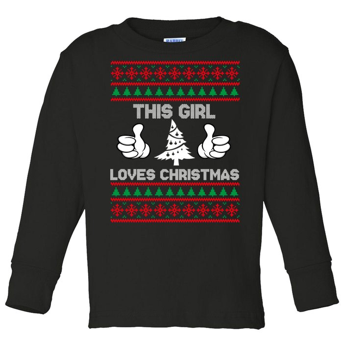 This Girl Loves Christmas Ugly Christmas Toddler Long Sleeve Shirt