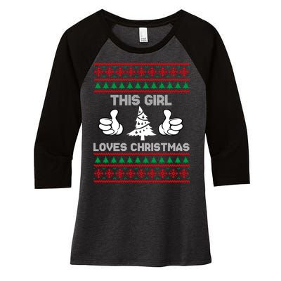 This Girl Loves Christmas Ugly Christmas Women's Tri-Blend 3/4-Sleeve Raglan Shirt