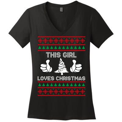 This Girl Loves Christmas Ugly Christmas Women's V-Neck T-Shirt