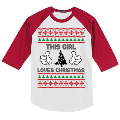 This Girl Loves Christmas Ugly Christmas Kids Colorblock Raglan Jersey