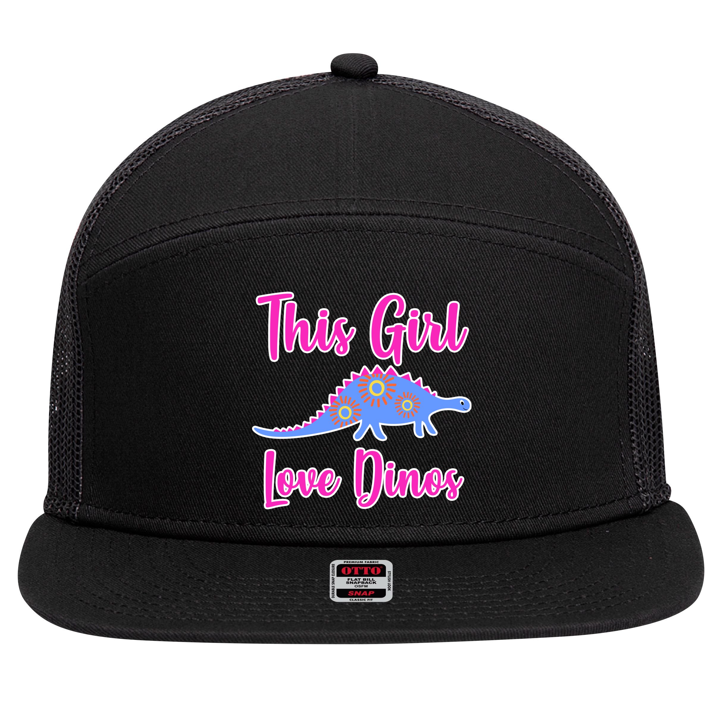 This Girl Loves Dino 7 Panel Mesh Trucker Snapback Hat