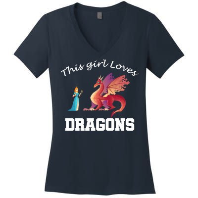 This Girl Loves Dragons Women's V-Neck T-Shirt